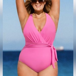 NWT Pink Halter Style One Piece Swimsuit, Size 3X